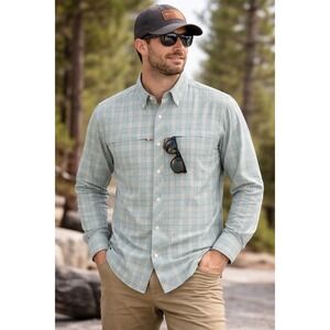 Simms Stone Cold Long Sleeve Shirt Celadon Plaid Size L Fishing Performance